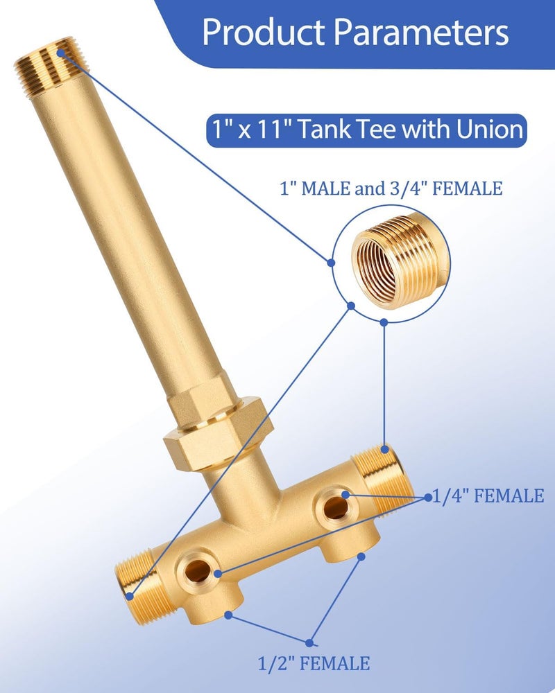 Miumoon Upgraded 1"x 11"Well Pressure Tank Tee Kit with Union for Water Well Pressure Tank, Well Tank Tee Kit with 40-60Psi Pressure Switch, Pressure Tank Tee for Well Pressure Tank with Diameters Up to 16" - Image 4